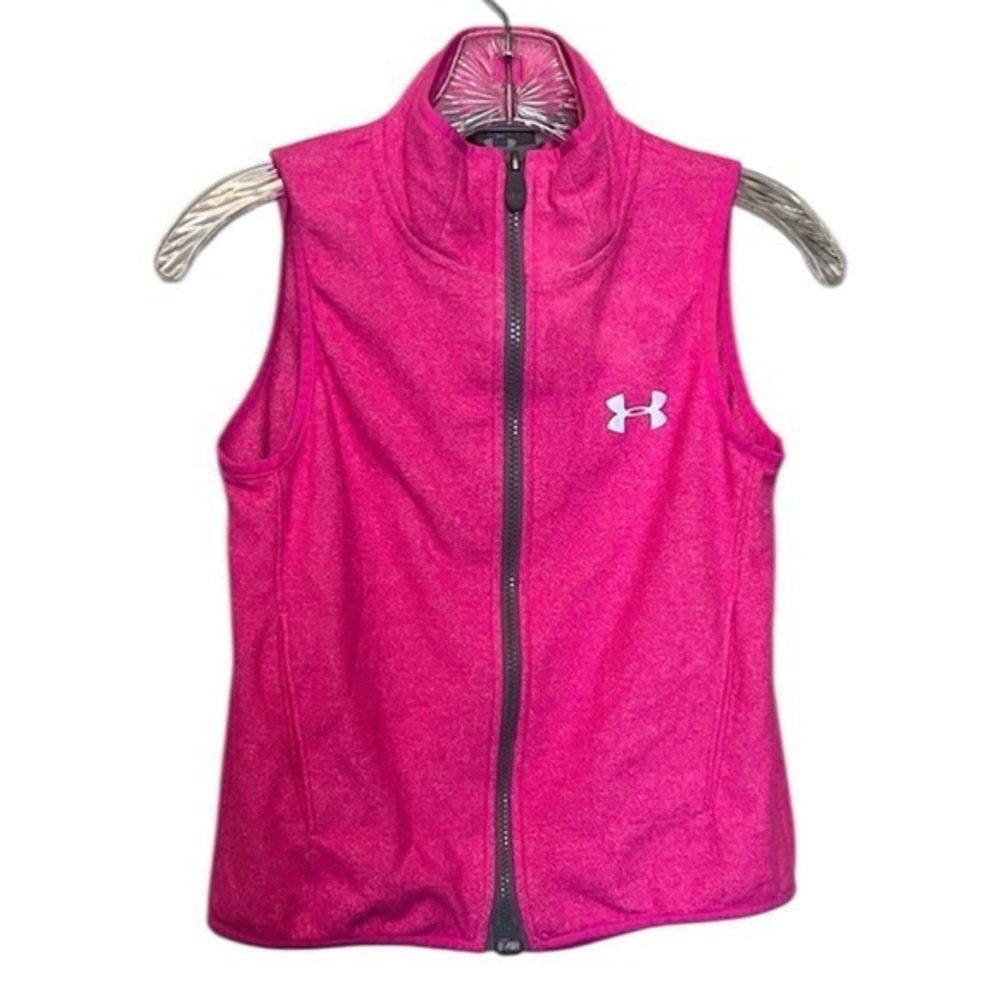 Under Armour girl's full-zip fleece vest, Bright Pink, ColdGear, youth medium
